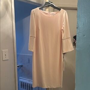 Calvin Klein Blush Pink Pearl-Trim Midi Dress